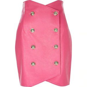 Topshop Pink Faux Leather High Waist Mini Skirt